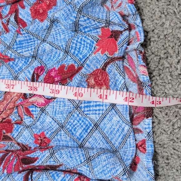 4/$12 Knox Rose Blue Red Floral Smocked Bodice Tiered Skirt Midi Dress - Picture 11 of 11
